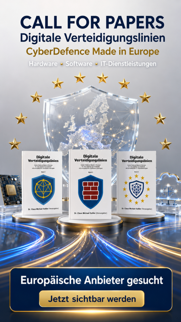 „Digitale Verteidigungslinien - CyberDefence Made in Europe“ von Dr. Claus Michael Sattler, siehe https://bit.ly/3N2A0p8 und https://bit.ly/4aYRKtM