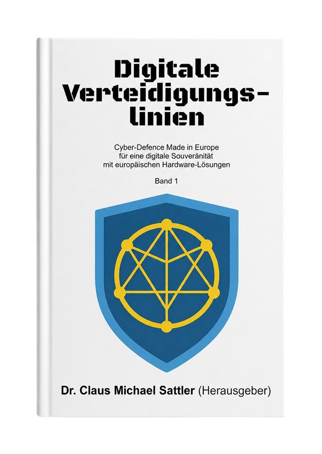 „Digitale Verteidigungslinien“ mit dem Untertitel „Cyber-Defence Made in Europe für eine digitale Souveränität mit europäischen Hardware-Lösungen - Band 1“ Herausgeber: Dr. Claus Michael Sattler, siehe https://www.fzco.eu/978-3-69250-002-7 und https://www.core-bridge-shop.com/shop-3