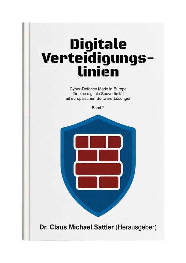 „Digitale Verteidigungslinien“ mit dem Untertitel „Cyber-Defence Made in Europe für eine digitale Souveränität mit europäischen Software-Lösungen - Band 2“ Herausgeber: Dr. Claus Michael Sattler, siehe https://www.fzco.eu/978-3-69250-001-0 und https://www.core-bridge-shop.com/shop-3