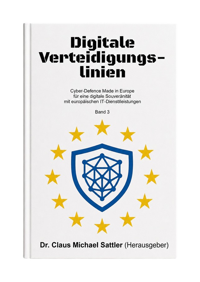 „Digitale Verteidigungslinien“ mit dem Untertitel „Cyber-Defence Made in Europe für eine digitale Souveränität mit europäischen IT-Dienstleistungen - Band 3“ Herausgeber: Dr. Claus Michael Sattler, siehe https://www.fzco.eu/978-3-69250-000-3 und https://www.core-bridge-shop.com/shop-3