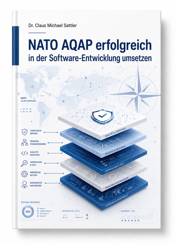 „NATO AQAP erfolgreich in der Software-Entwicklung umsetzen!“ von Dr. Claus Michael Sattler, siehe https://www.fzco.eu/978-3-69250-035-5